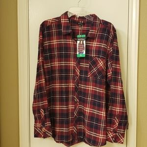 NWT Ladies Plaid Lightweight Flannel Shirt Indigo Blue, Red, White Size XL